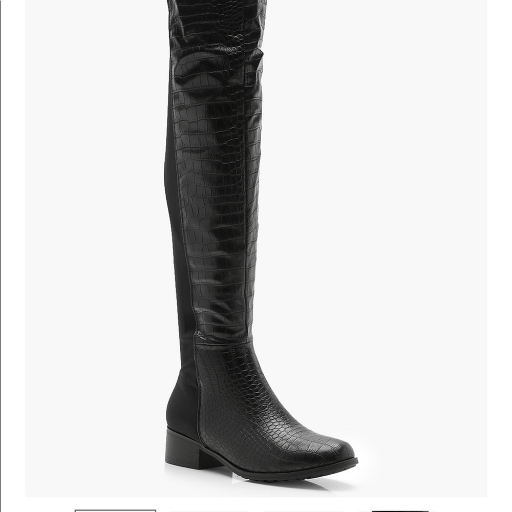 Boohoo Croc Knee High Boots